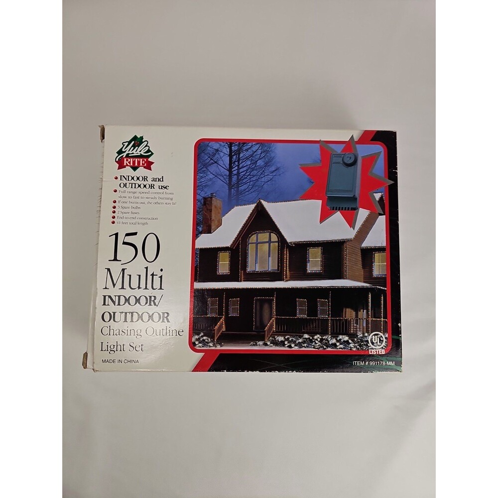 VTG Yule Rite 150 Multi Chasing Outline Christmas Light Set NIB Indoor Outdoor